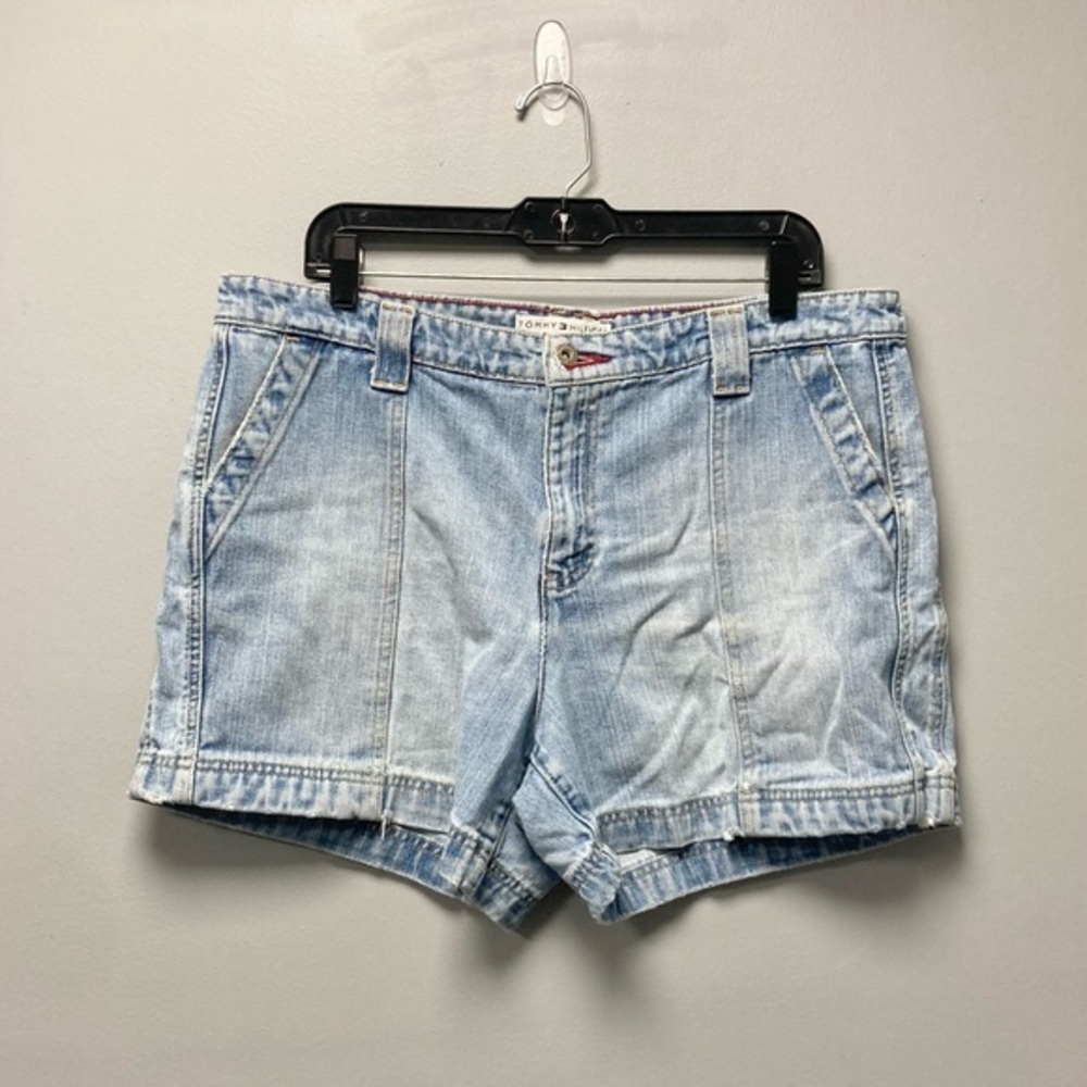 Tommy Hilfiger Womens Light Wash Denim Shorts High Waisted Blue Size 16 Vtg 2004